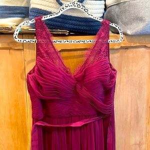 BHLDN x Hitherto Bridesmaid Dress Bordeaux Wine Merlot V Neck Lace Detail Size 8